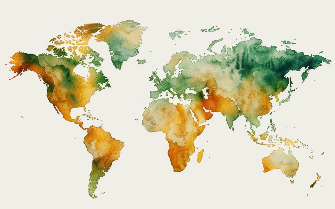 Abbildung einer Weltkarte mit Aquarellfarben